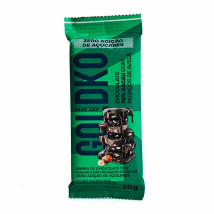 Barra De Chocolate 70% Cacau C/ Avelã 20g Goldko