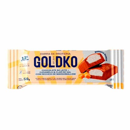 Barra De Proteina Chocolate C/ Caramelo E Marshmellow 50g Goldko