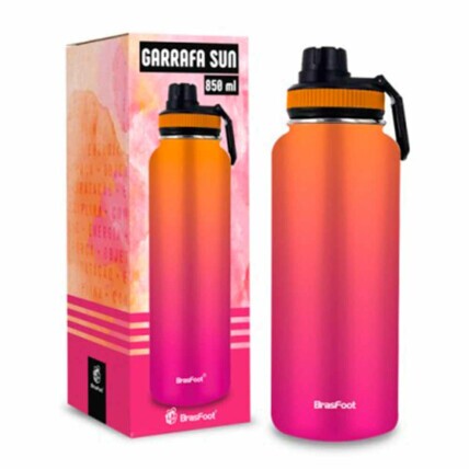 Garrafa Termica Sun 850ml Degrade Rosa e Laranja Brasfoot