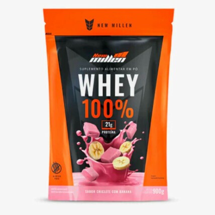 Whey Protein Concentrado Refil 900g Chiclete C/ Banana New Millen
