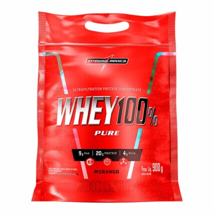 Whey Protein Concentrado Refil 900g Morango Integralmedica