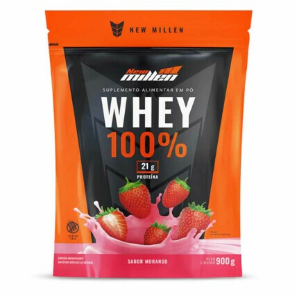 Whey Protein Concentrado Refil 900g Morango New Millen